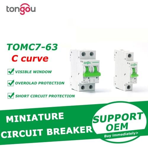 1P 2P 1A 6A 10A 16A 20A 25A 32A 40A 50A 63A Miniature Circuit Breaker 6KA 110V/220V/400V 50/60HZ MCB TOMC7-63