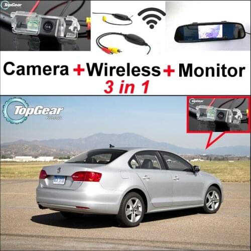 3 in1 Special Rear View Camera + Wireless Receiver + Mirror Monitor Easy DIY Parking System For Volkswagen VW Jetta MK6 New Bora