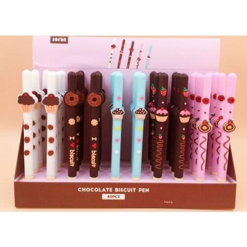 40Pcs/lot Kawaii Chocolate Biscuit Pens Black Gel Pen Cute Stationery for Student Writing Pens Gift School Office Supplies