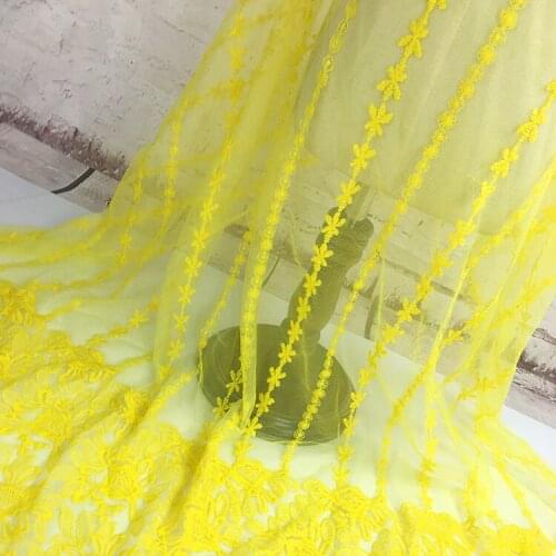 5Yards High Quality African Lace Fabric Yellow Swiss Voile Lace Flower Emboridery Cotton French Mesh Lace Fabric Sewing Material