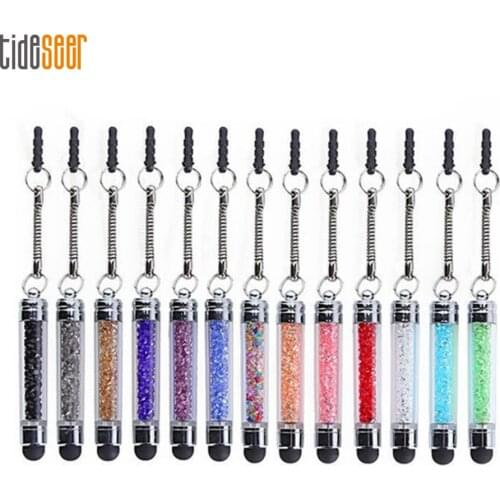 500pcs Mini Crystal Mobile Phone Stylus For iPhone 11 8 7 Samsung & 3.5mm Dust Plug Style Bling Clear Touch Screen Pen
