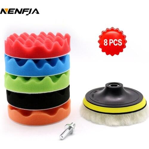 8Pcs Buffing Pad Set Thread 3 inch Auto Car Polishing pad Kit for Car Polisher + Drill Adaptor M10 Power Tools accessories