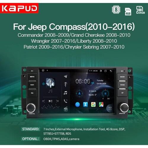 Kapud 8Core 4G Android 10 Car Radio GPS Navigation For Jeep Compass/Commander/Grand Cherokee/Wrangler/Liberty Auto Stereo DSP FM