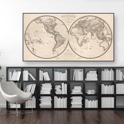 Abstract Vintage Published in 1820 Globe World Map Oil Paintings HD Print Canvas Wall Art Picture library Office Room Home Decor