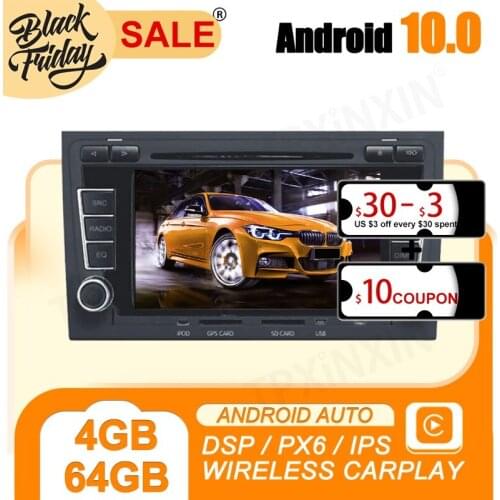 Android 10 PX6 for AUDI A4 2002 2003 2007 Carplay GPS Car Navigation Multimedia HD Video Touch Screen Stereo DVD Player Radio