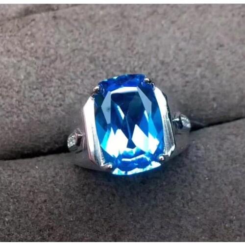 Free shipping Natural blue topaz ring 925 sterling silver Wholesales Fine jewelry 8*12mm gem