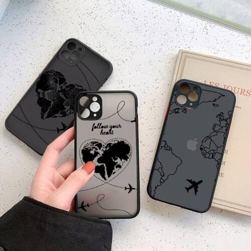 World Map Travel simple art design Phone Cases matte transparent For iphone 7 8 11 12 plus mini x xs xr pro max cover