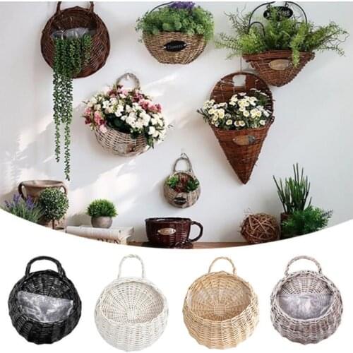 Flower Planter Wall Hanging Wicker Rattam Basket Garden Vine Pot Indoor Plants Holder