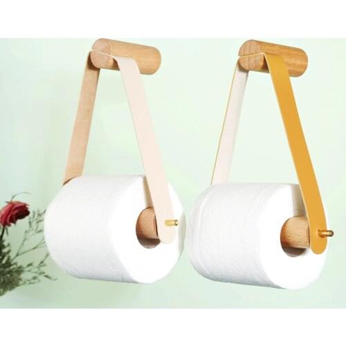 1 set toilet paper holder bathroom paper twel holder bathroom accessories with nails for loft kitchen PU leather Brown/beige