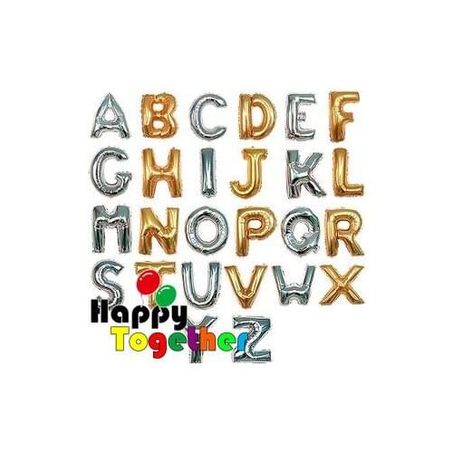 HAPPY TOGETHER Crafts Factory Wholesale 100pcs/lot Hot Sell Big Size 16inch Silver And Gold Letters A~Z Party Foil Balloon