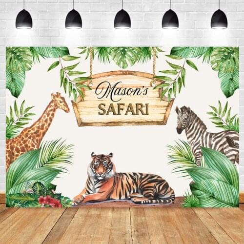 Customized Safari Photo Backdrop Animal Jungle Wild One Happy Birthday Party Baby Shower Photography Background Decor Banner