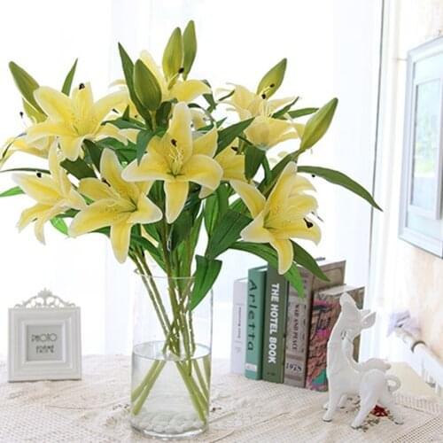 78cm 3 Heads Artificial Lily Flowers High Quality Silk Fake Flower For Wedding Bridal Bouquet Home Party Decoration