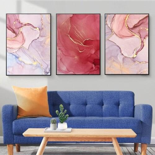 Modern Abstract Colorful Golden Petals Ink Poster Canvas Painting Wall Art Scandinavian Cuadros Picture for Living Room