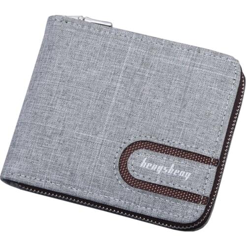 Mens Wallet Short Canvas Large Capacity Bifold Male Letter Coin Purses Id Credit Card Holder Purse Organizer With Zipper