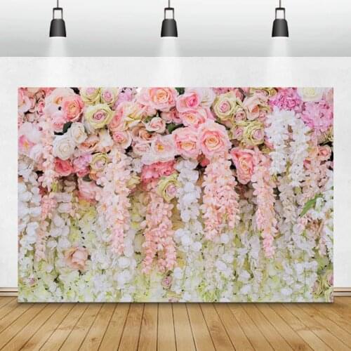 Laeacco Wedding Photo Backgrounds Pink White Flowers Floral Wall Birthday Party Photography Backdrop Baby Shower Photocall Props