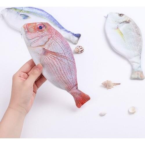 Kawaii Simulation Fish Fabric Pencil Case Storage Organizer Pencilcase Pen Pouch School Supply Stationery Cosmetic Makeup Bag