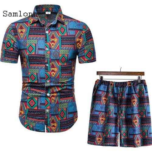 Men clothing ropa hombre mens Shirt sets 2021 summer new patchwork 3d print two piece sets casual beachwear man plus size S-5XL