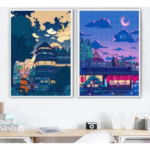 Canvas Art Cartoon Night Scene Street Scene HD Wall Poster Family Decoration on The Wall Art Pictures Night Story Mural Cuadros