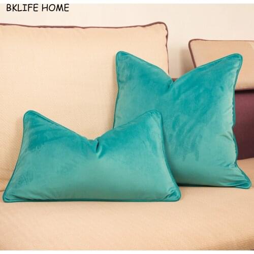 Piping Design Velvet Cushion Cover Cyan Green Pillow Case Chair/Sofa Pillow Cover No Balling-up Home Decorative Without Stuffing