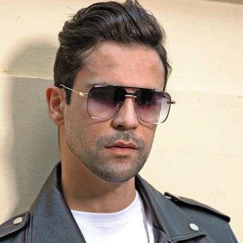 New Trendy Oversize Sunglasses Women Luxury Fashion Gradient Rimless Shaded Big Metal Frame Square Sun Glasses Men UV400 TYJ-59