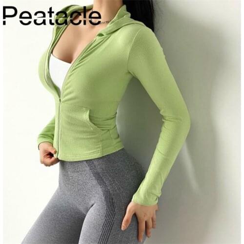 Peatacle Hooded Sports Jacket Women Yoga Clothes Running Long Sleeve Fitness Top Quick Dry Running Workout