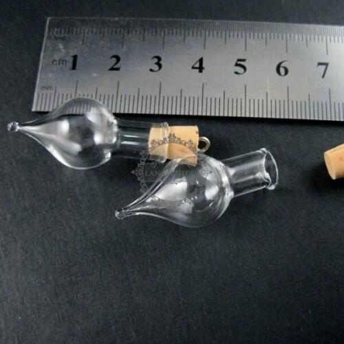 15x33mm transparent water drop glass bottle 7mm open mouth cork bail perfume vial pendant wish charm DIY supplies 1810009