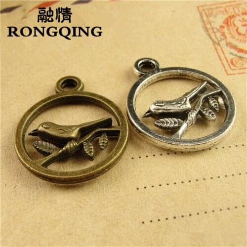RONGQING 60pcs/lot 20MM 2 color Birdie antique alloy charm pendant Charms fit Bracelets & Necklaces DIY Jewelry