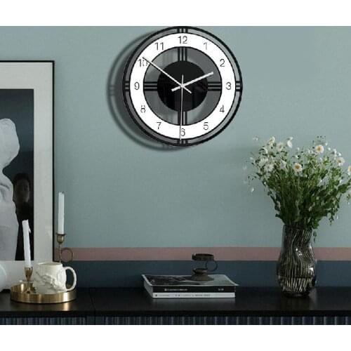 Home Decoration Black and White Round Creative Wall Clock Transparent Acrylic Retro Clock for Living Room Bedroom