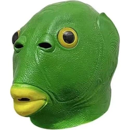 Green Fishman Mask Monster Head Cover Cartoon Halloween Horror Cosplay Cute Funny Latex Strange Fish Head Cover Cosplay