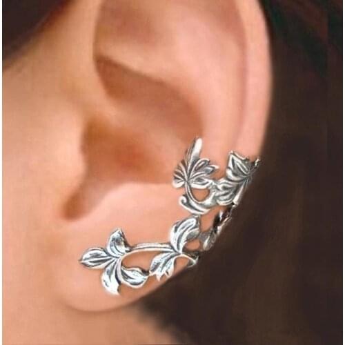 Womens Antique Spring Leaf Ear Cuff Cartilage Earrings Unique Ear Clip Flower Handmade Jewelry Bride Wedding Gifts