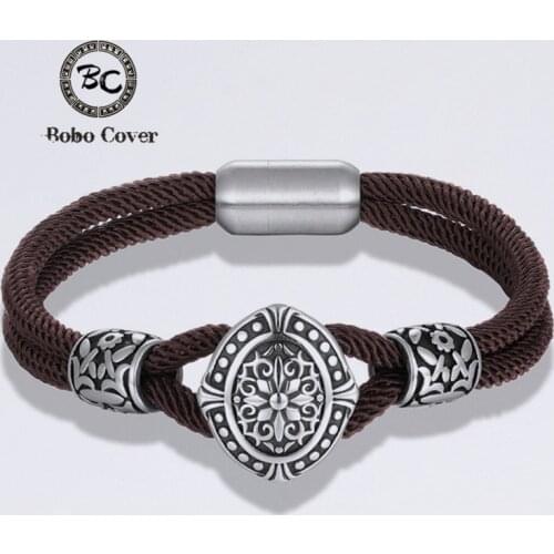 Vintage Navy Style Black Rope Charm Bracelets Women Men Stainless Steel Crown Accessories Survival couple bracelet Drop shipping