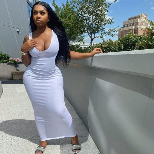 Ribbed Knitted Stripe Women Sleeveless Midi Dress Deep V Neck Bodycon Sexy Streetwear Party Club Elegant 2021 Spring Summer