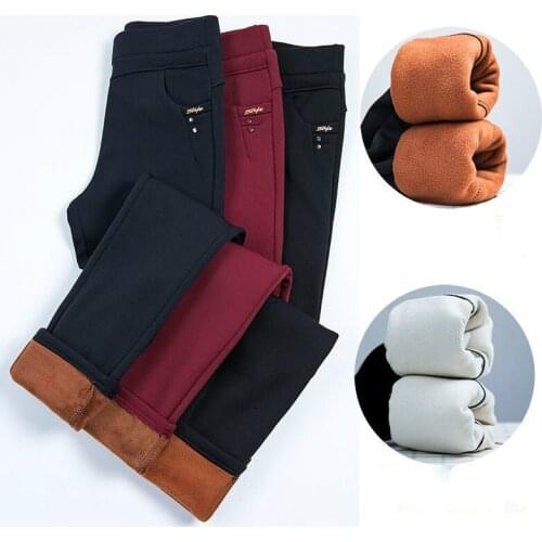 Winter Women Plus Size High Waist Stretch Thick Legging Solid Skinny Warm Velvet Pencil Pants Lady Trousers Pantalon Femme L06