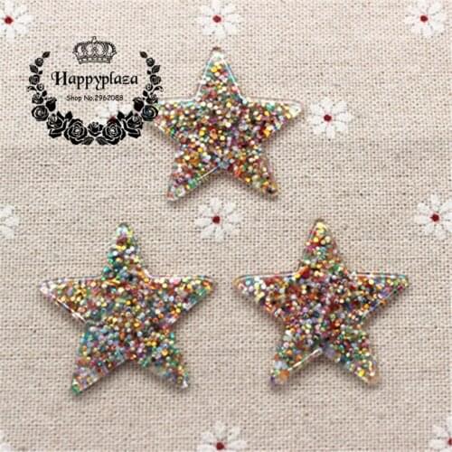 10pcs Kawaii Resin Colored Glitter Filled Five Star Flatback Cabochon Art Supply Decoration Charm Craft DIY Accessories,39mm