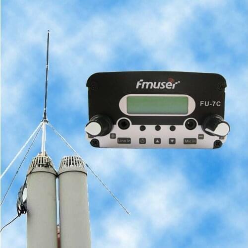 2XFMUSER FU-7C 7w stereo PLL broadcast transmitter 1/4 wave GP antenna Powersupply 76MHz-108MHz