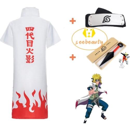 3 PCS Namikaze Minato Cosplay Cloak+Headband+Kunai Anime Cape 4th Yondaime Hokage Hood Costume Carnival Party Group Wear