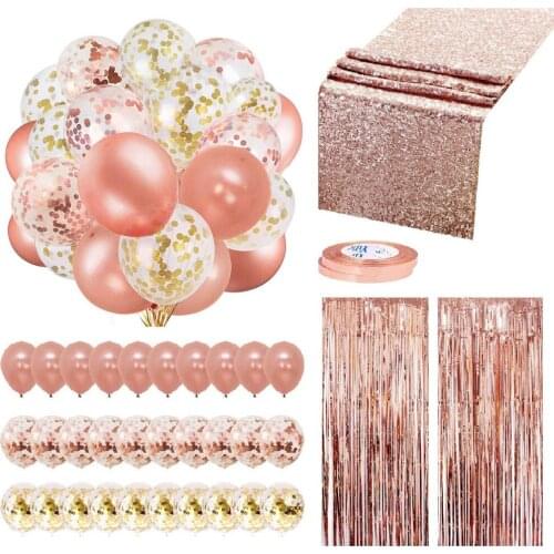 35 rose gold balloon party decoration set, aluminum film tablecloth rain silk combination holiday party wedding decoration