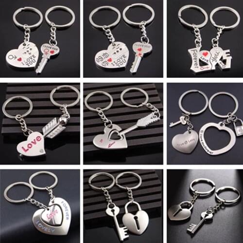 5Pairs Couple Keychain Key Ring Silver Plated Lovers Love Key Chain Souvenirs Valentines Day gift 9 Styles Keychain Charms