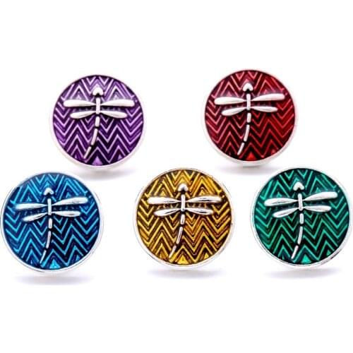 5pcs/lot New 18mm Snap Button Jewelry Coloful Dragonfly Snap Buttons Fit Snap Bracelet Bangle Interchangeable Jewelry