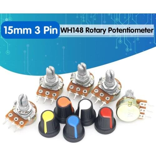 5pcs/lot WH148 1K 10K 20K 50K 100K 500K Ohm 15mm 3 Pin Linear Taper Rotary Potentiometer Resistor for Arduino with AG2