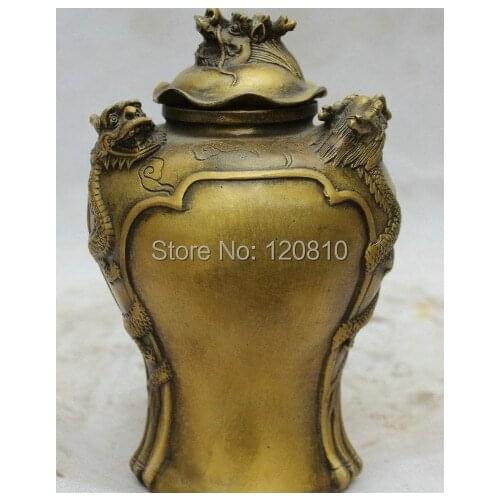 9" Marked China Chinese Dynasty FA Copper Dragon Beast Coverd Pot Jar Crock