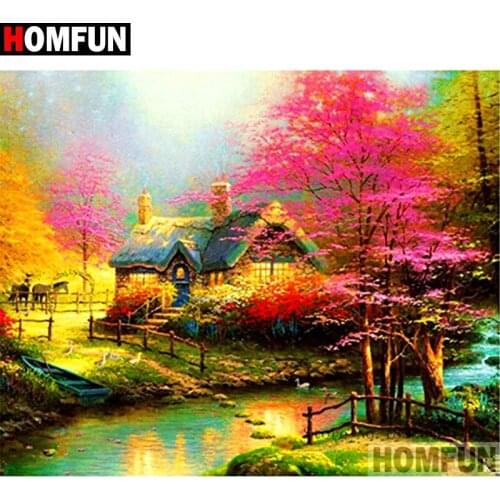 HOMFUN Diy 5d Diamond Painting "House scenery" Cross Stitch Square Round Diamond Embroidery Handwork Rhinestone Art A17399