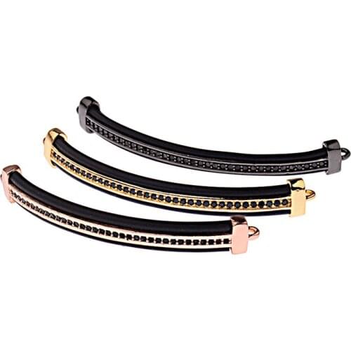 Amader 4 Color Luxury Long Tube Copper Beads Charm Black Pave CZ Loose Beads Jewelry Bracelet Making DIY Findings BD333