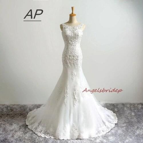 ANGELSBRIDEP Vestido De Noiva 2021 Mermaid Wedding Dress Real Image Sexy Sheer Neck Applique Floor-Length Formal Bridal Gowns