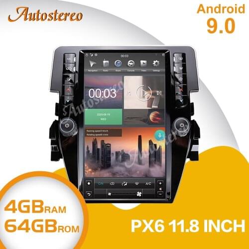 For Honda Civic 2016-2020 Android 9.0 4+64G 11.8' Car Multimedia Player Audio Radio Stereo GPS Navigation Headunit Tape Recorder