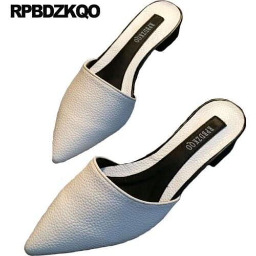 White Designer Shoes China Women Low Heel Sandals Slip On Slides Pointed Toe Brand Mules Green Ladies Large Size Slippers 2018