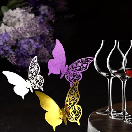 50pcs/set Butterfly Heart Laser Cut Wine Glass Name Place Cards Wedding Escort Table Decor For Wedding Party Mark Cup Decoration
