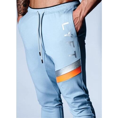JP&UK SKY Blue Mens Fitness Training Running Pants Pocket Cargo Side Zipper Workout Sport Trousers Cotton Men Gym Jogging Pants