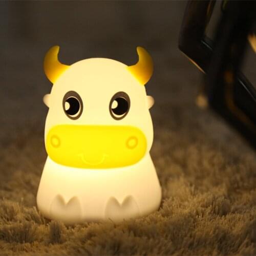 Colorful Dull Cow Silicone Night Light Rechargeable Pat Light Warm Dream Bedroom Bedside Table Lamp 7 Colors