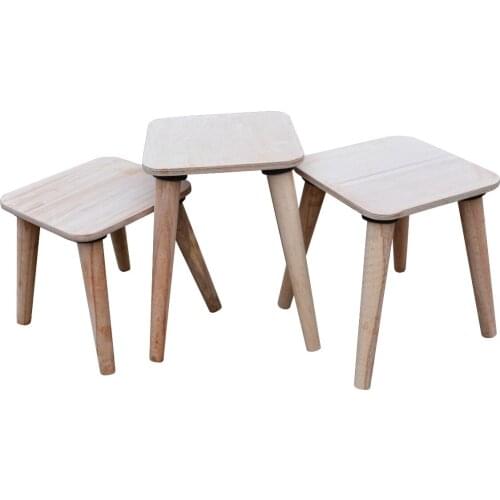 WOODEN Beech Wood Square 3-Stool paintable personalizable retro healthy natural stool coffee table table bedside zigzag